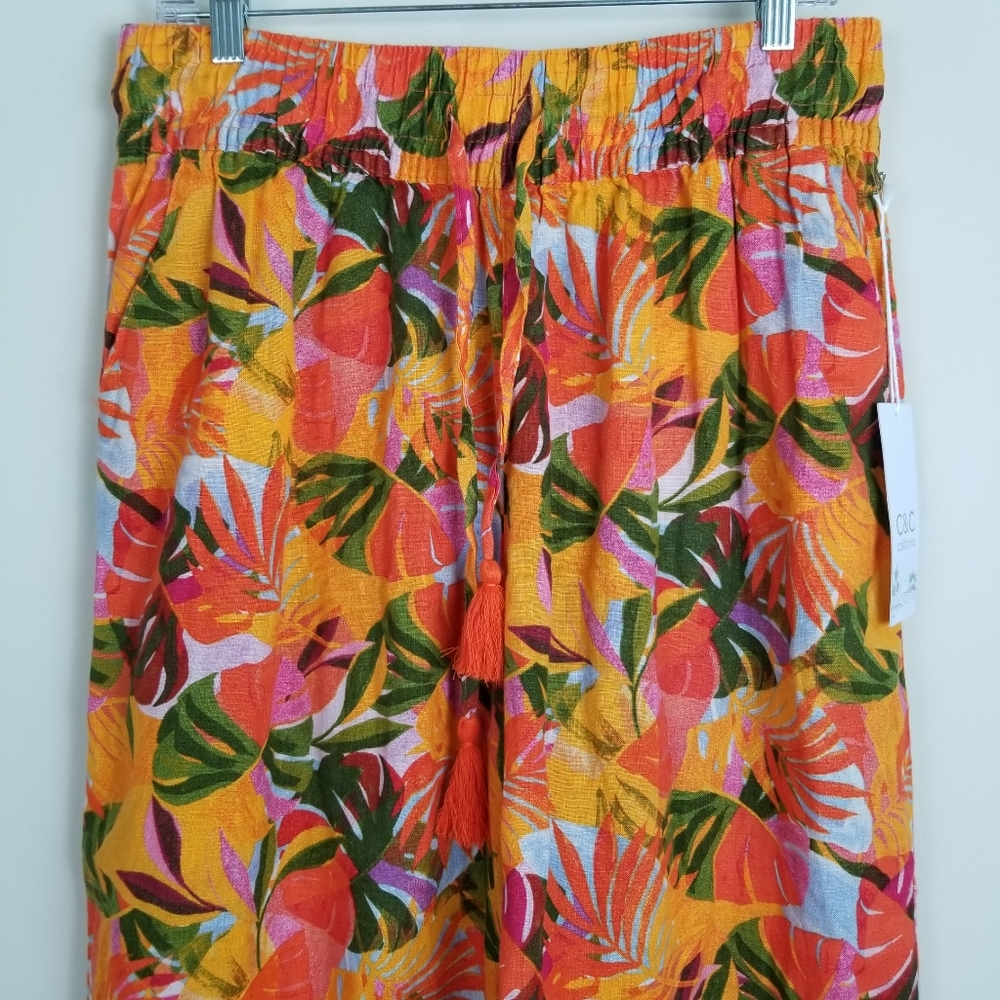 C&C California Linen Tropical Cropped Wide Leg Pants Large NWT - Picture 3 of 9